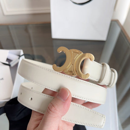 TRIOMPHE BELT 24MM IN WHITE CALFSKIN WITH GOLD BUCKLE