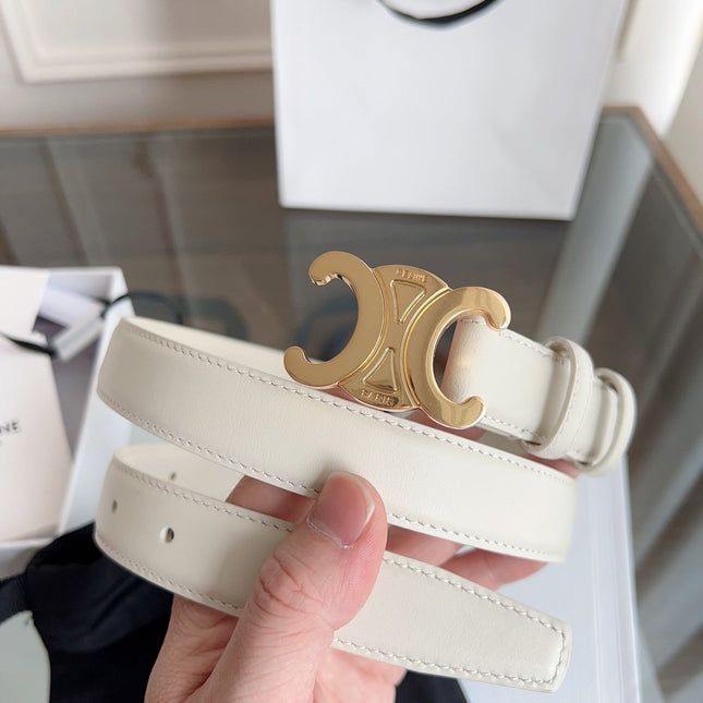 TRIOMPHE BELT 24MM IN WHITE CALFSKIN WITH GOLD BUCKLE