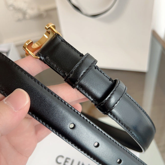 TRIOMPHE BELT 24MM IN GLOSSY BLACK CALFSKIN WITH GOLD BUCKLE