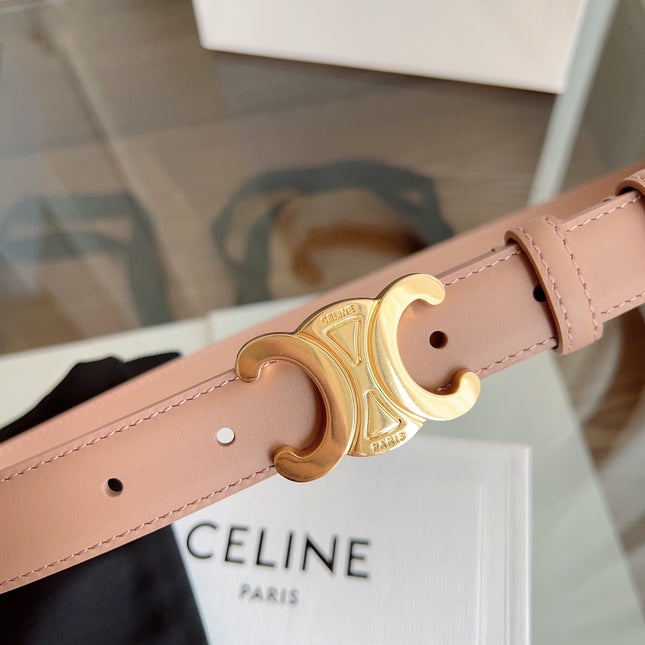 TRIOMPHE BELT 24MM IN BEAVER BROWN CALFSKIN WITH GOLD BUCKLE