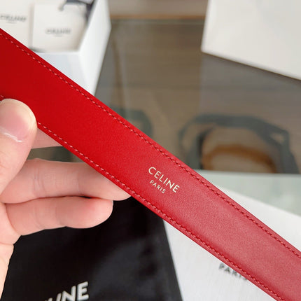 TRIOMPHE BELT 24MM IN RED CALFSKIN WITH GOLD BUCKLE