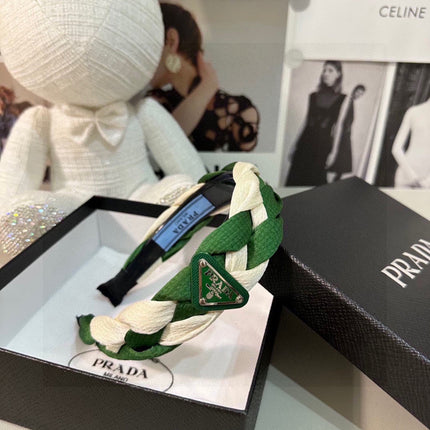 BRAIDED HEADBAND IN GREEN AND WHITE FABRIC 316685