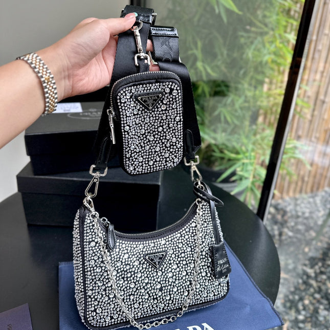 PRA 22 SATIN MINI-BAG WITH FULLY RHINSTONES