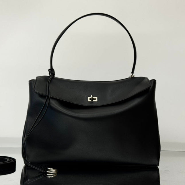 RODEO LARGE BAG 40 IN BLACK SMOOTH CALFSKIN SILVER HARDWARE