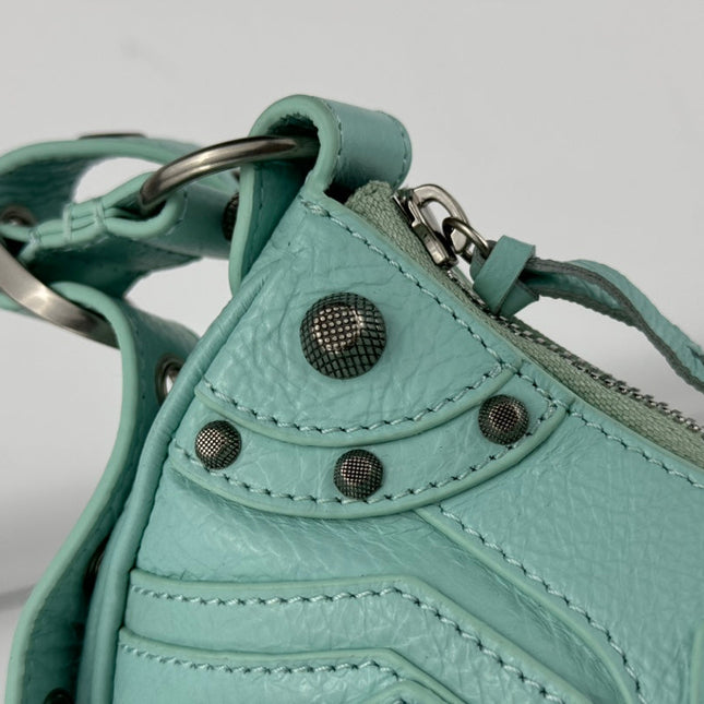 LE CAGOLE SMALL SHOULDER BAG 26 WITH RHINESTONES IN MINT GREEN LAMBSKIN