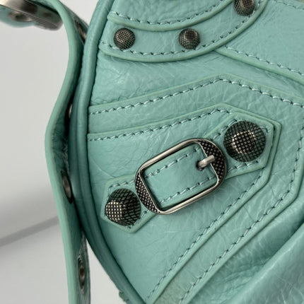 LE CAGOLE SMALL SHOULDER BAG 26 WITH RHINESTONES IN MINT GREEN LAMBSKIN