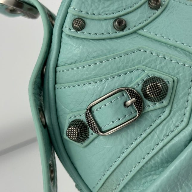 LE CAGOLE SMALL SHOULDER BAG 26 WITH RHINESTONES IN MINT GREEN LAMBSKIN