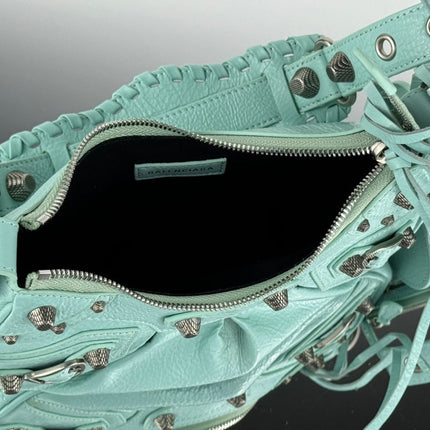 LE CAGOLE SMALL SHOULDER BAG 26 WITH RHINESTONES IN MINT GREEN LAMBSKIN