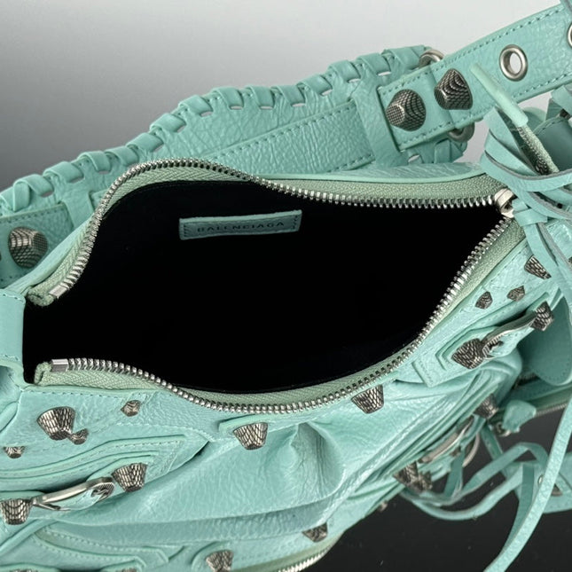 LE CAGOLE SMALL SHOULDER BAG 26 WITH RHINESTONES IN MINT GREEN LAMBSKIN