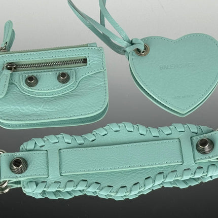 LE CAGOLE SMALL SHOULDER BAG 26 WITH RHINESTONES IN MINT GREEN LAMBSKIN