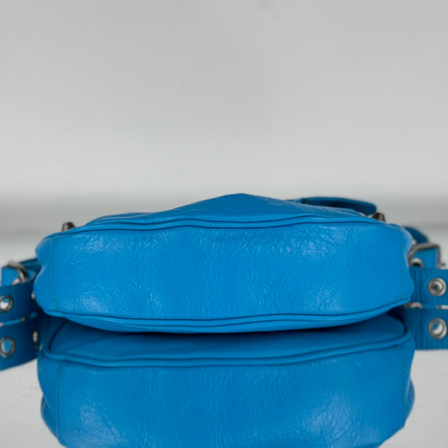 LE CAGOLE SMALL SHOULDER BAG 26 WITH RHINESTONES IN DODPER BLUE LAMBSKIN