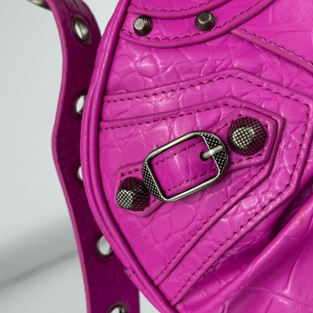 LE CAGOLE SMALL SHOULDER BAG 26 WITH RHINESTONES IN DEEP PINK CROCODILE EMBOSSED CALFSKIN