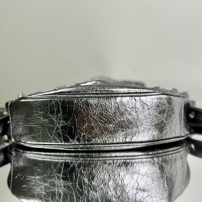 LE CAGOLE SMALL SHOULDER BAG 26 WITH RHINESTONES IN SILVER METALLIC ARENA LAMBSKIN