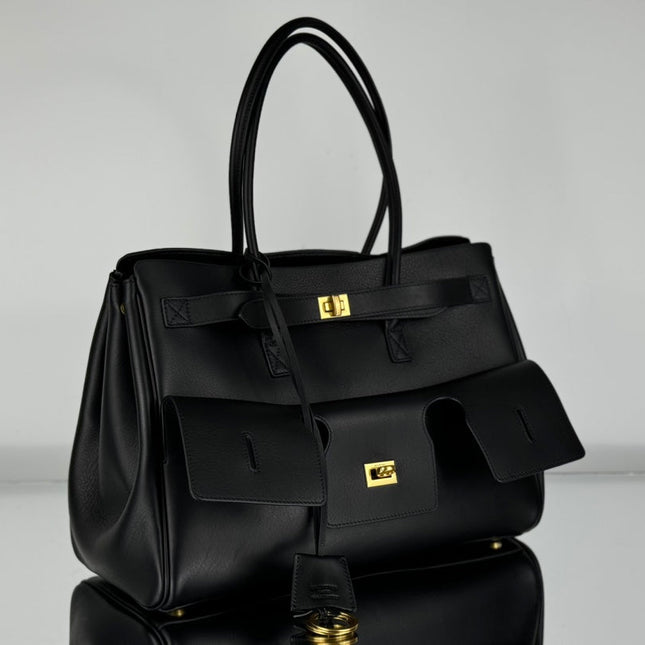 BEL AIR CARRY ALL BAG 29 IN BLACK NAPPA LAMBSKIN GOLD HARDWARE