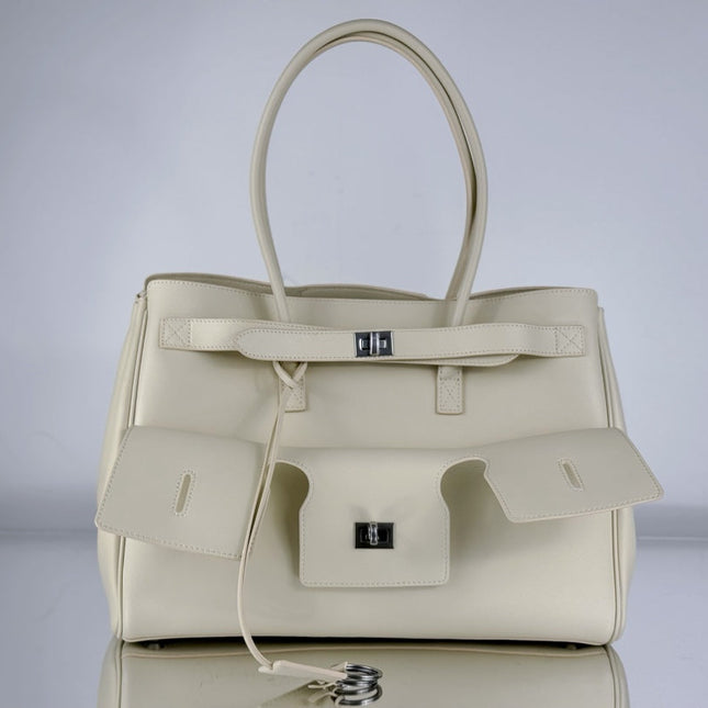 BEL AIR CARRY ALL BAG 29 IN WHITE NAPPA LAMBSKIN SILVER HARDWARE