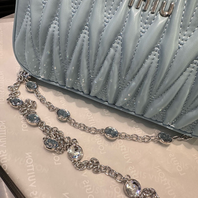 CRYSTAL CHAIN 25 BAG IN BABY BLUE LAMBSKIN