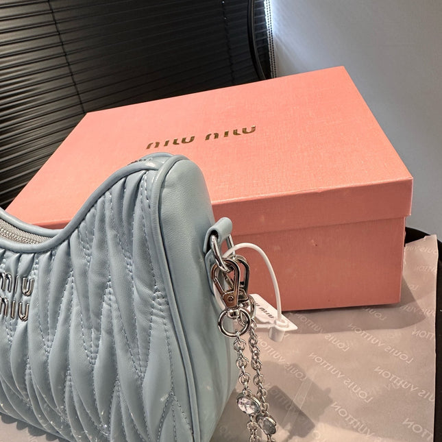 CRYSTAL CHAIN 25 BAG IN BABY BLUE LAMBSKIN