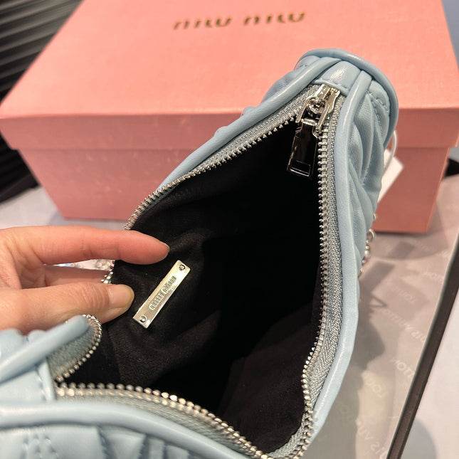 CRYSTAL CHAIN 25 BAG IN BABY BLUE LAMBSKIN