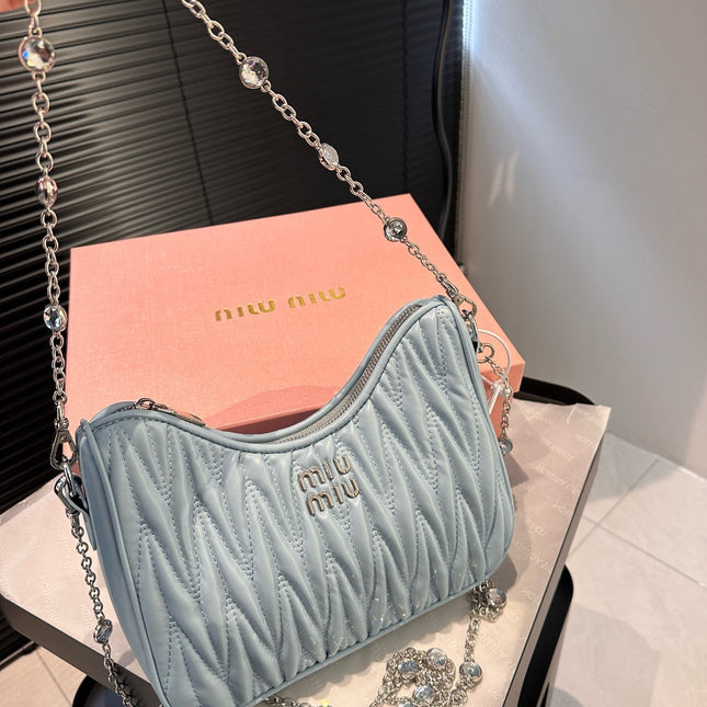CRYSTAL CHAIN 25 BAG IN BABY BLUE LAMBSKIN