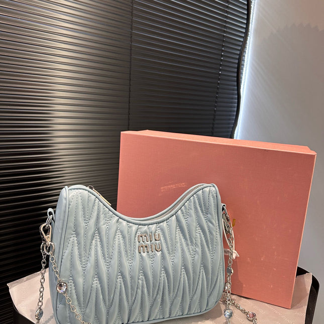 CRYSTAL CHAIN 25 BAG IN BABY BLUE LAMBSKIN