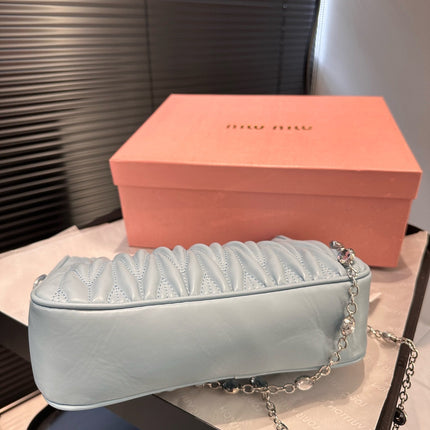 CRYSTAL CHAIN 25 BAG IN BABY BLUE LAMBSKIN