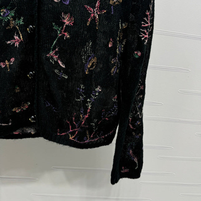 DIOR KNITTED V-NECK FLORAL EMBROIDERED CARDIGAN 276698