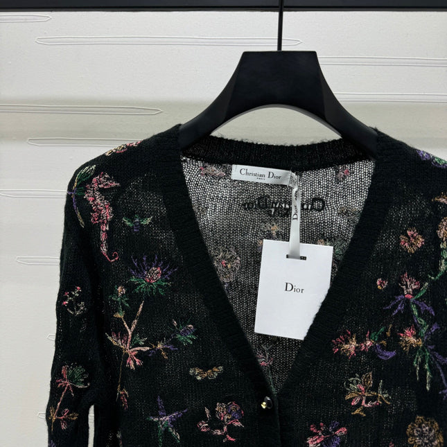 DIOR KNITTED V-NECK FLORAL EMBROIDERED CARDIGAN 276698