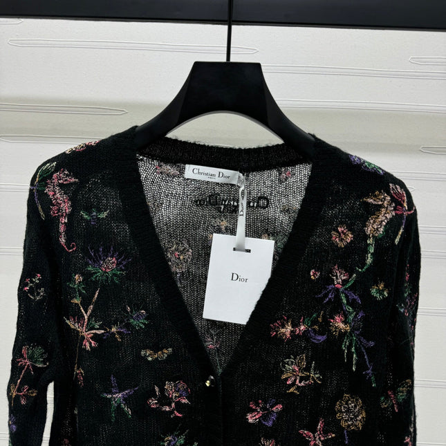 DIOR KNITTED V-NECK FLORAL EMBROIDERED CARDIGAN 276698