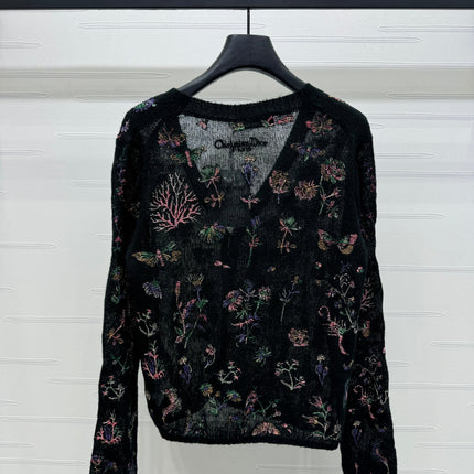 DIOR KNITTED V-NECK FLORAL EMBROIDERED CARDIGAN 276698