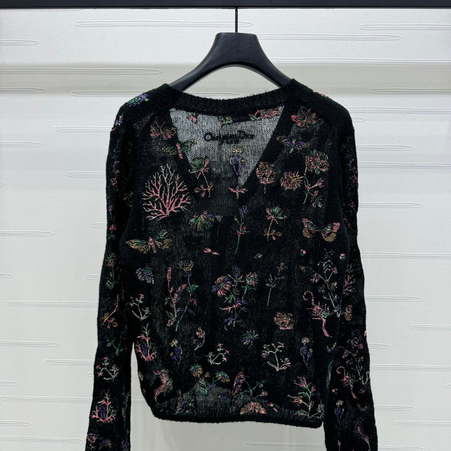 DIOR KNITTED V-NECK FLORAL EMBROIDERED CARDIGAN 276698