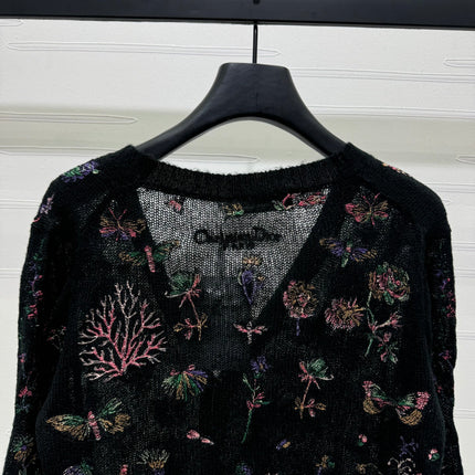 DIOR KNITTED V-NECK FLORAL EMBROIDERED CARDIGAN 276698
