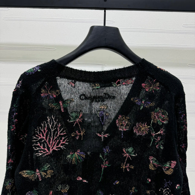 DIOR KNITTED V-NECK FLORAL EMBROIDERED CARDIGAN 276698