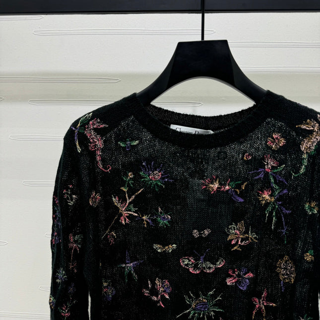 DIOR FLORAL EMBROIDERED KNITTED LONG-SLEEVE TOP 276695