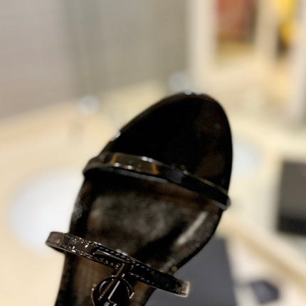 SL LOGO FLAT SANDALS BLACK POLISHED CALFSKIN