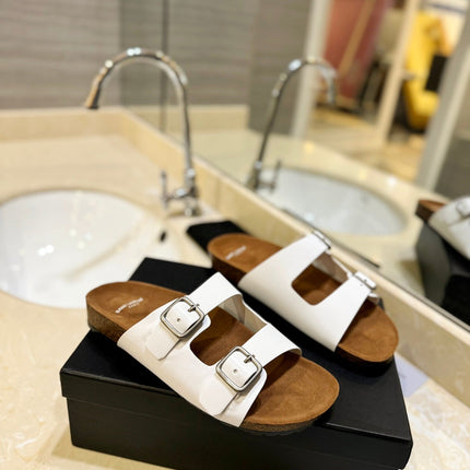 SL Flat Sandal Women Brown Seude White Calfskin