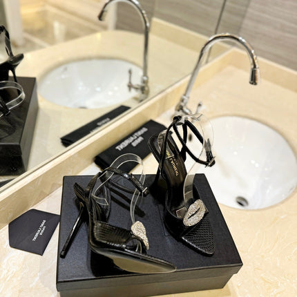 SL AYERS SNAKE CRYSTAL SANDAL BLACK CALFSKIN