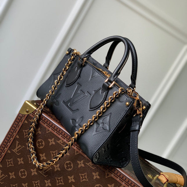 ONTHEGO EAST WEST BAG 25 IN BLACK MONOGRAM EMBOSSED COWHIDE