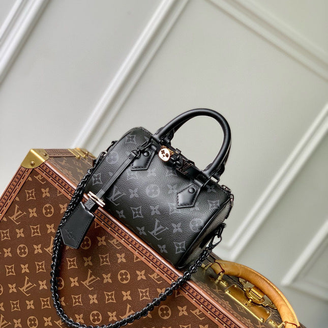 SPEEDY BAG 18 IN BLACK MONOGRAM COATED CANVAS BLACK HARDWARE