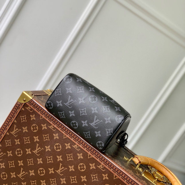 SPEEDY BAG 18 IN BLACK MONOGRAM COATED CANVAS BLACK HARDWARE