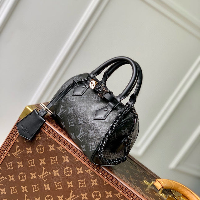 SPEEDY BAG 18 IN BLACK MONOGRAM COATED CANVAS BLACK HARDWARE