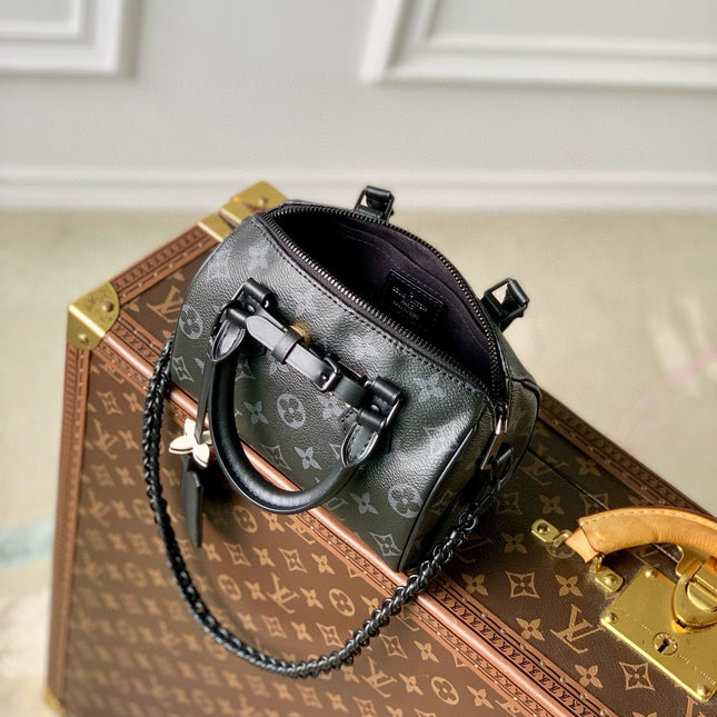 SPEEDY BAG 18 IN BLACK MONOGRAM COATED CANVAS BLACK HARDWARE