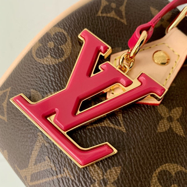 MINI SPEEDY BAG PINK CHARM 18 IN BROWN MONOGRAM DUNE COATED CANVAS
