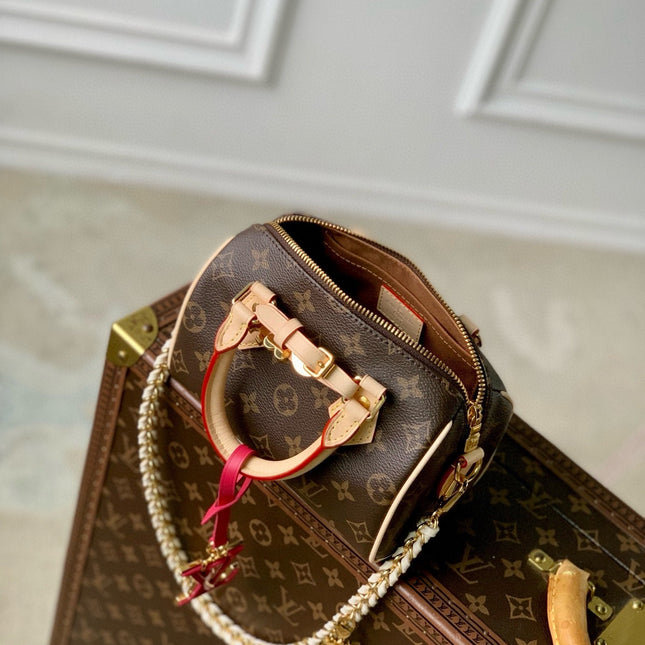 MINI SPEEDY BAG PINK CHARM 18 IN BROWN MONOGRAM DUNE COATED CANVAS