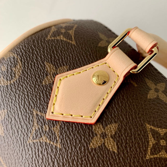 MINI SPEEDY BAG PINK CHARM 18 IN BROWN MONOGRAM DUNE COATED CANVAS