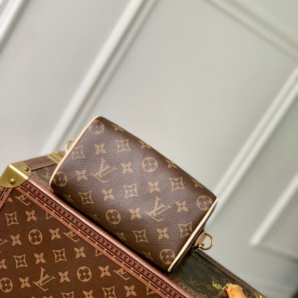 MINI SPEEDY BAG PINK CHARM 18 IN BROWN MONOGRAM DUNE COATED CANVAS