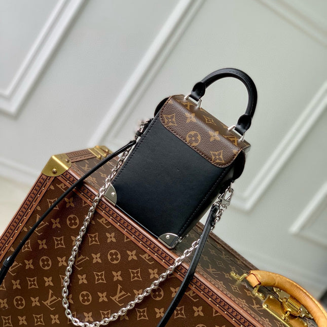 CAMERA BOX VIVE BAG 17 IN BLACK MONOGRAM CALFSKIN SILVER-TONE METALLIC
