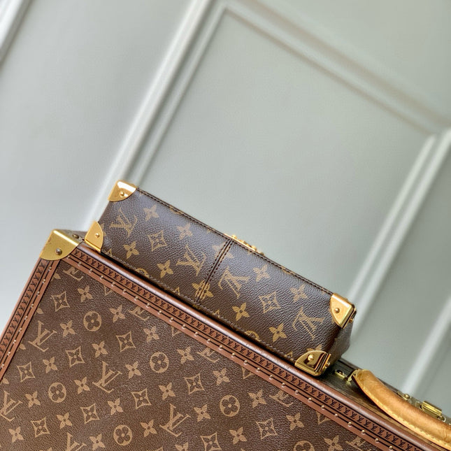 TRUNKIE 27 IN BROWN COATED CANVAS BLACK CALFSKIN SIGNATURE S-LOCK