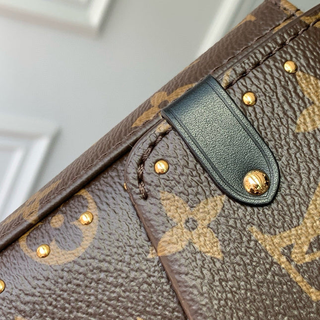 TRUNKIE 27 IN BROWN COATED CANVAS BLACK CALFSKIN SIGNATURE S-LOCK