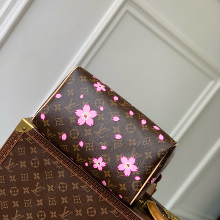 SPEEDY BANDOULIÈRE CHERRY BLOSSOM 25 IN SAKURA BROWN MONOGRAM COATED CANVAS