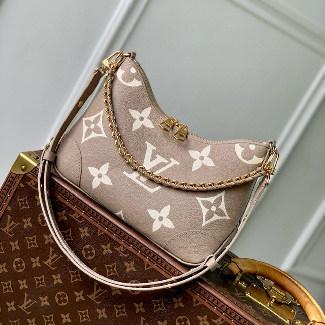 BOULOGNE 29 IN DOVE GRAY AND CREAM MONOGRAM EMPREINTE LEATHER GOLD HARDWARE